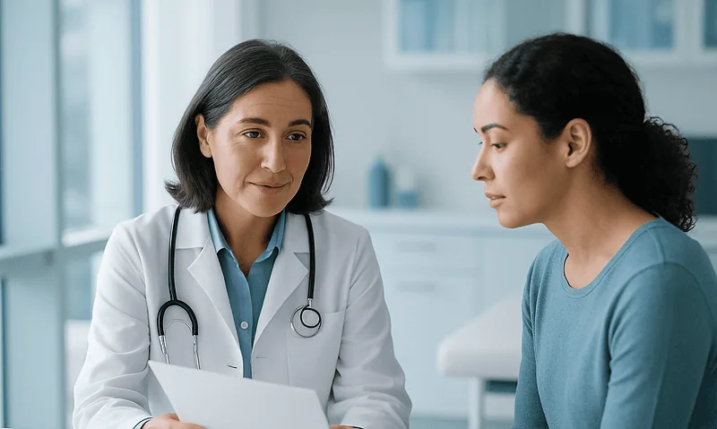 Doctor consulting with a patient in a medical office.