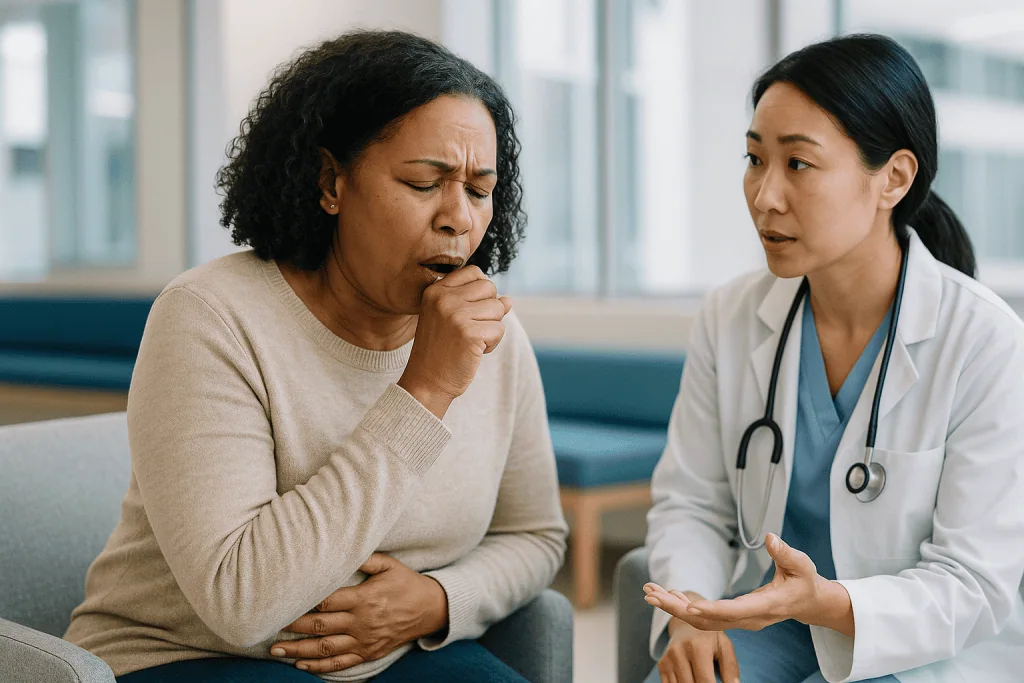 Doctor consulting with patient about respiratory symptoms: Walking pneumonia symptoms: what the lingering cough actually fee