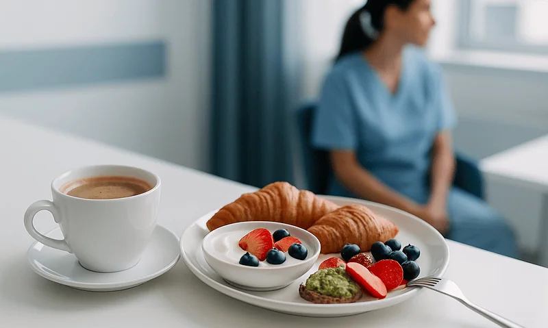 Fasting before blood tests with water, coffee, and light breakfast.