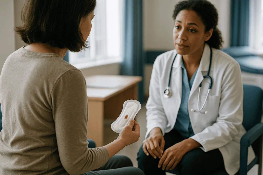Female doctor consulting patient in clinical office setting: Watery discharge after hysteroscopy and bleeding: what is typic