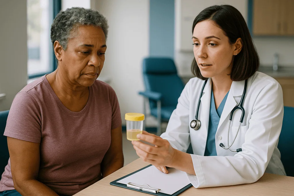 Doctor discussing test results with adult patient: What a Urine Culture Shows and How Long Does a Urine Culture Take?