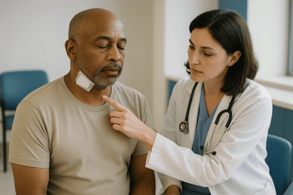 Doctor examining patient's neck and shoulder injury: What actually happens during a parotidectomy