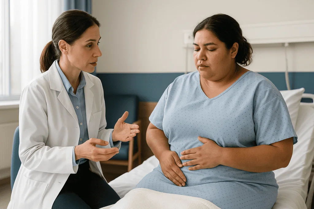 Doctor consulting with post-bariatric surgery patient in clinic: What actually happens during a sleeve gastrectomy, and why 