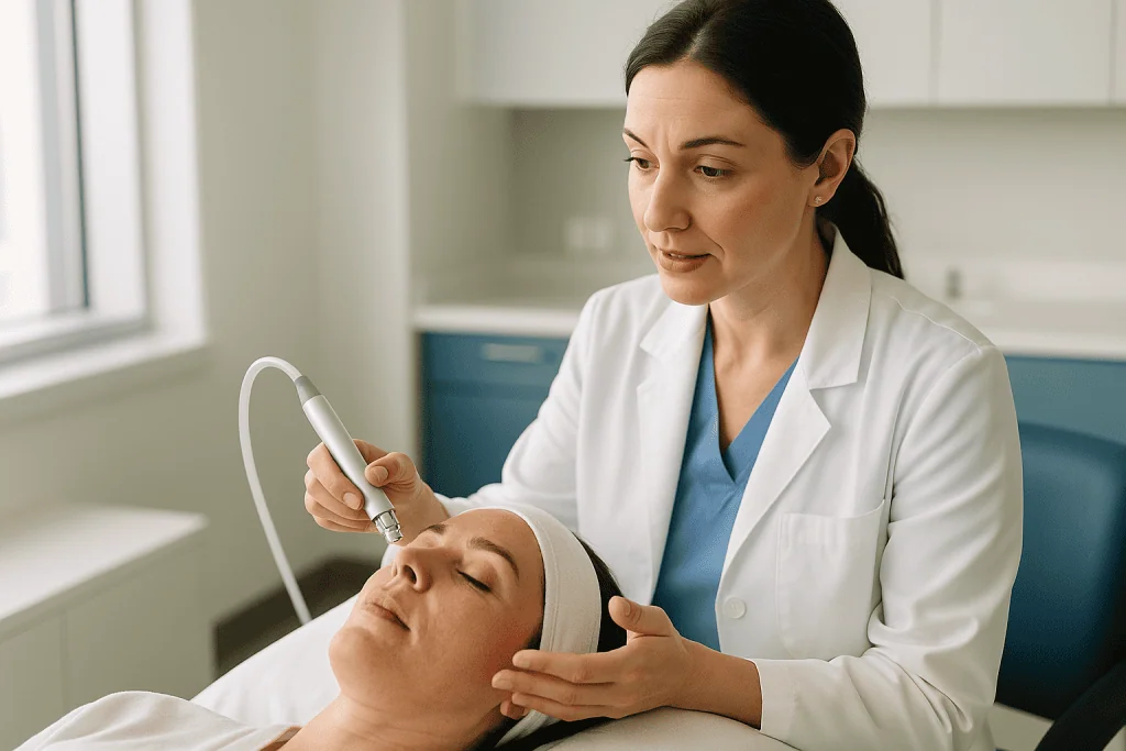 Dermatologist performing ultrasonic skin resurfacing treatment: What actually happens during dermabrasion