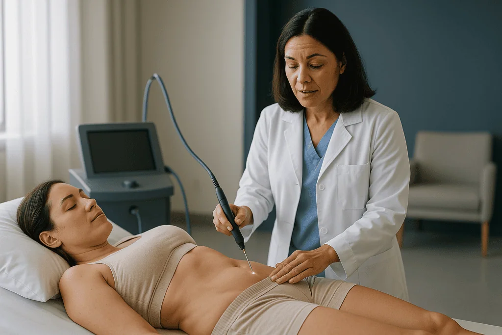Doctor performing laser liposuction treatment on patient abdomen: What actually happens during laser liposuction
