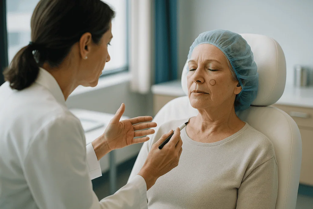 Dermatologist consultation examining patient's skin lesions — What actually happens during Mohs surgery, in plain language
