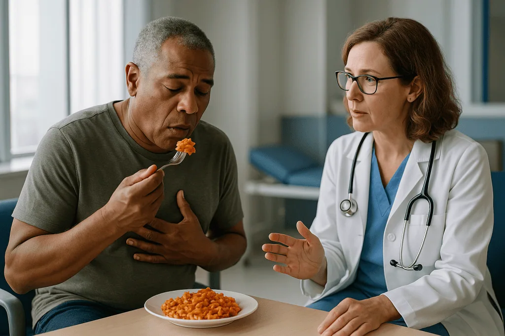 Doctor consulting patient about dietary choices and GERD management: What actually happens during reflux, and why medicine o