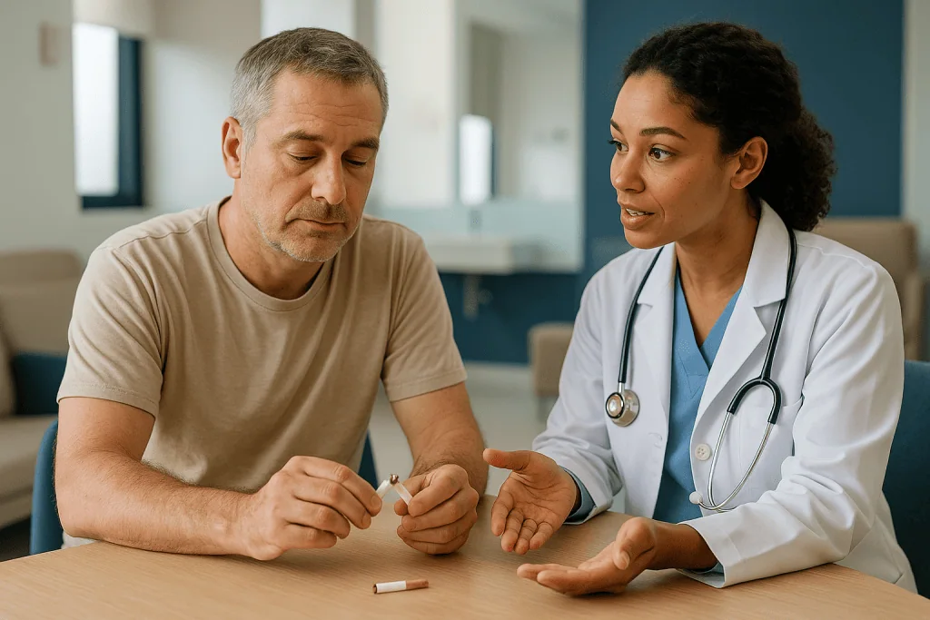 Doctor consulting with middle-aged male patient about smoking: What actually happens in a smoking cessation program