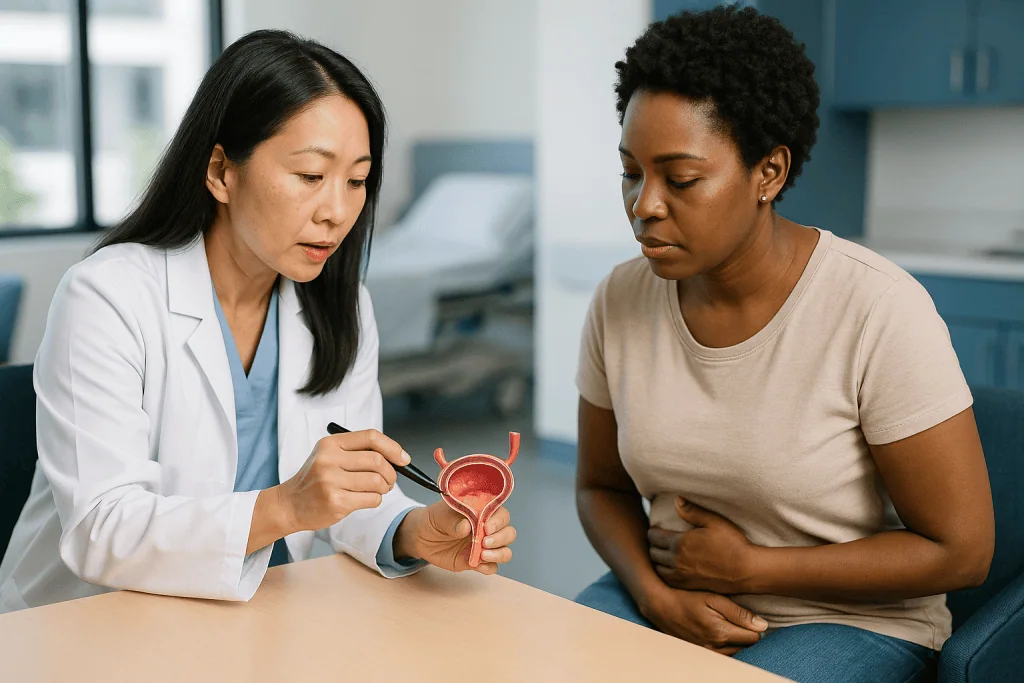Doctor explaining urinary bladder anatomy to female patient: What actually happens in the bladder during an IC flare