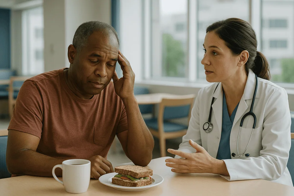 Doctor consulting patient about nutrition and diet: What actually happens in the brain after a TBI, and why work exposes it