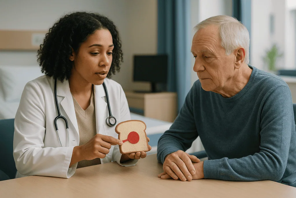 Doctor consulting senior patient with bread slice prop: What actually happens in the brain during an ischemic stroke