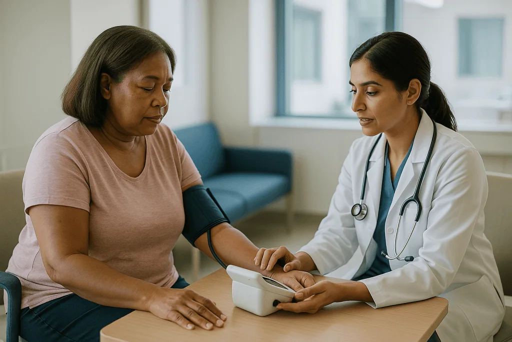 Doctor taking blood pressure reading from adult patient: What actually happens inside a polycystic kidney