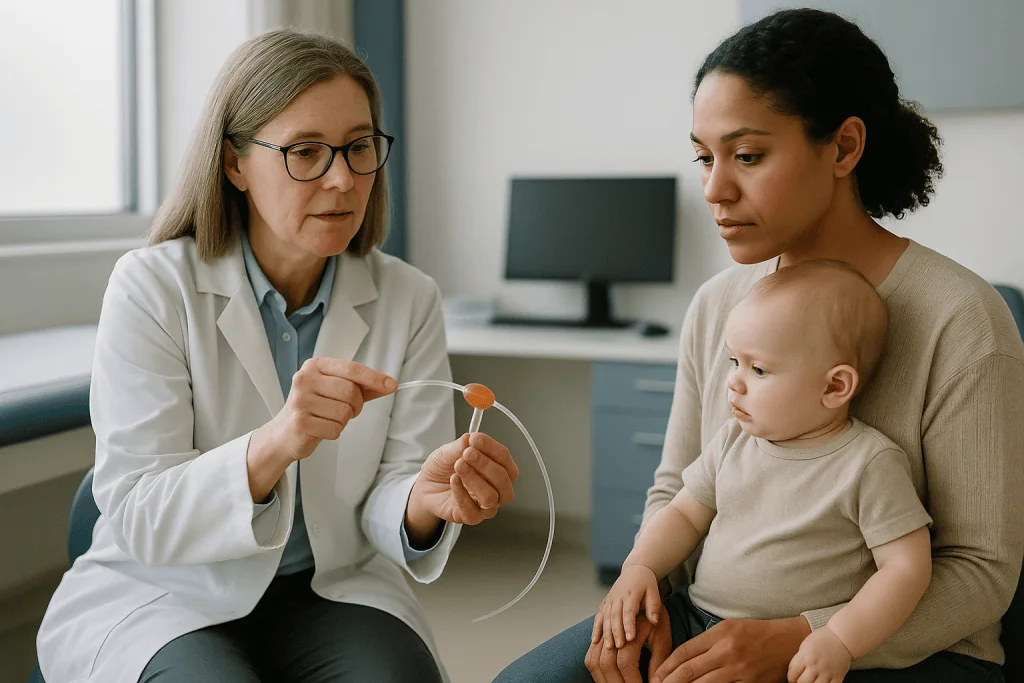 Pediatric neurologist examining infant with stethoscope: What actually happens inside a shunt, and inside an ETV?