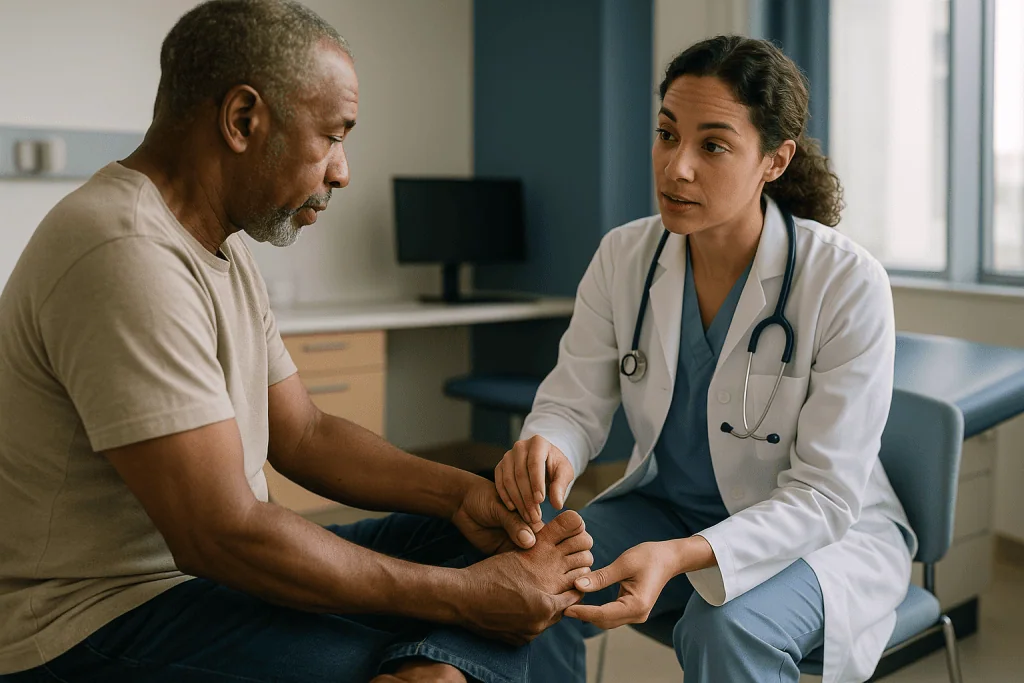 Doctor examining patient's hand and wrist joint: What actually happens inside the joint during a gout flare