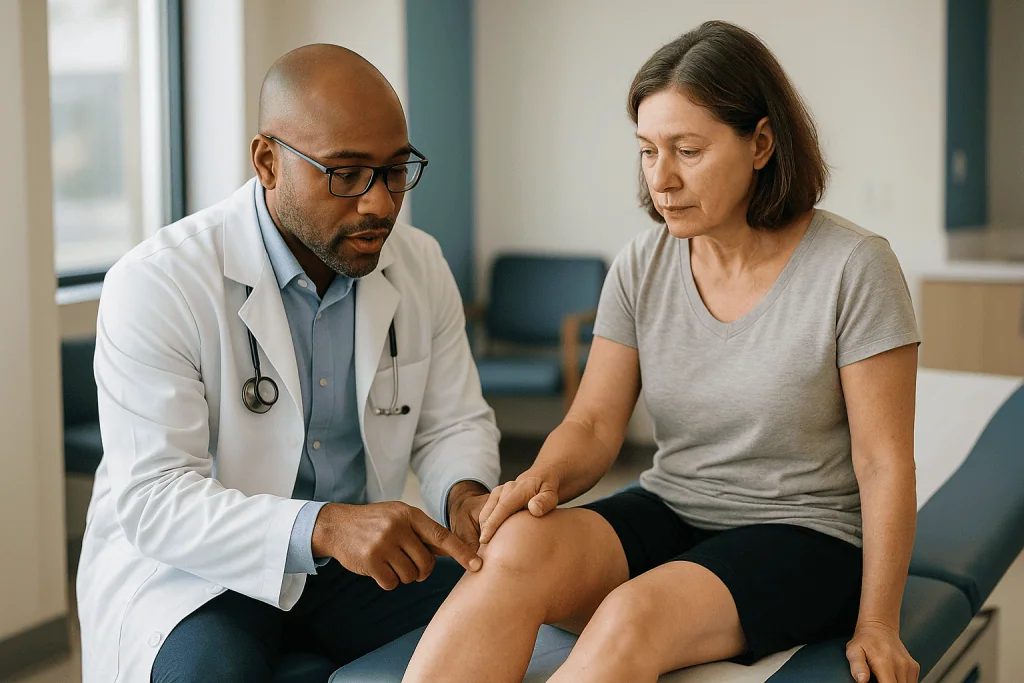 Doctor examining patient's knee during clinical consultation: What actually happens inside the knee during meniscus surgery