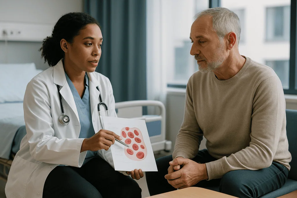 Doctor consulting with mature male patient about medical results: What actually happens to blood counts, and why they change