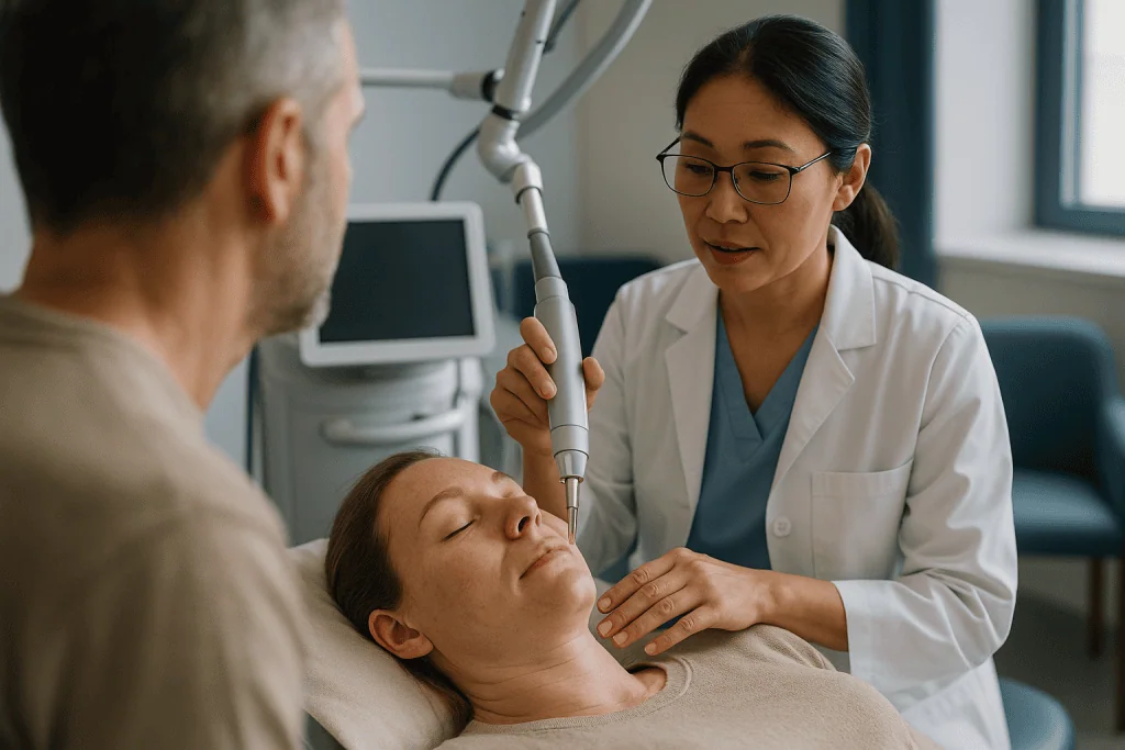 Dermatologist performing laser treatment on patient's face: What actually happens to your skin during laser resurfacing