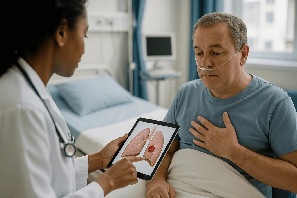 Doctor consulting patient about lung condition using tablet — What actually happens when a clot reaches the lung