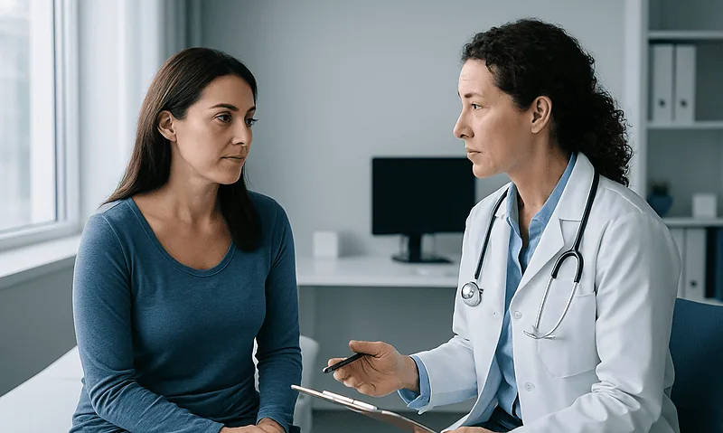 Doctor consulting with a patient in a medical office setting.