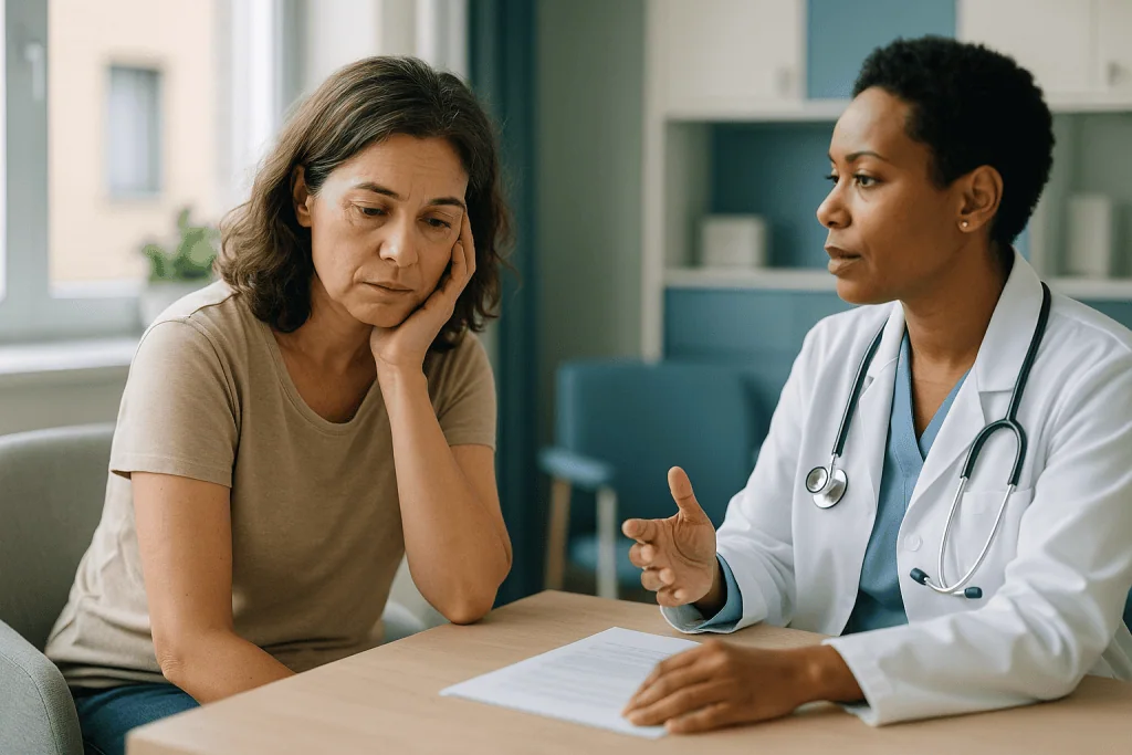 Doctor consulting with female patient at desk — What are the signs of low testosterone in females?