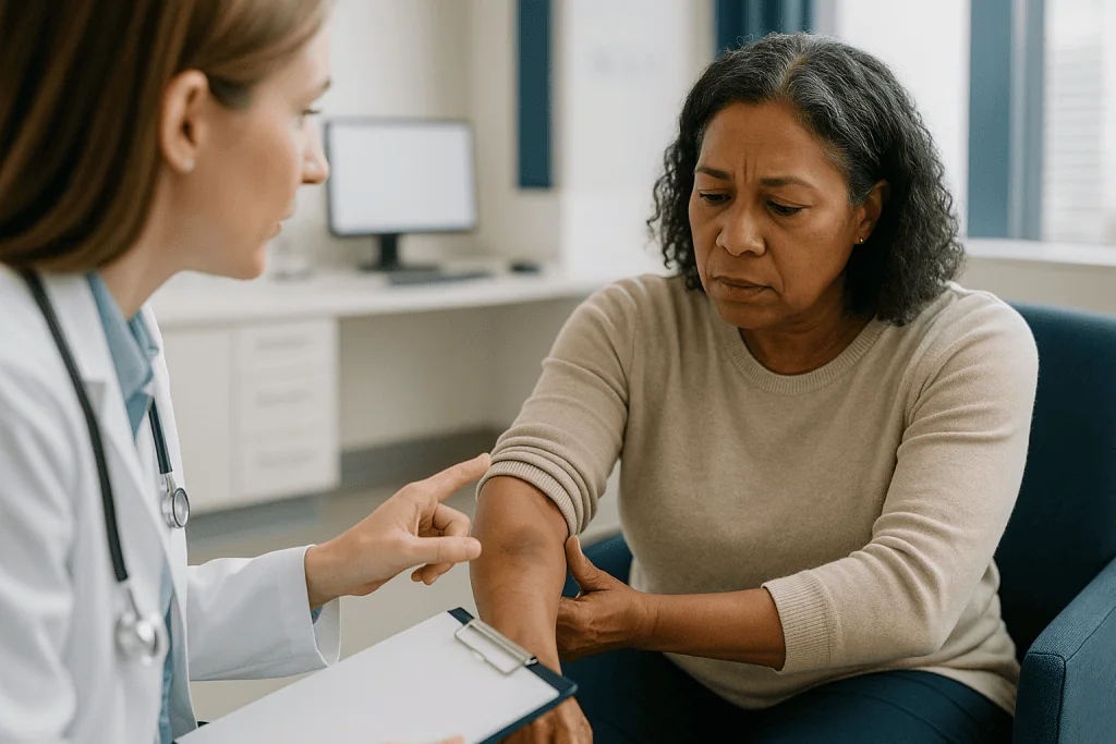 Doctor examining patient's arm injury in clinical setting: What are the three stages of soft tissue healing?