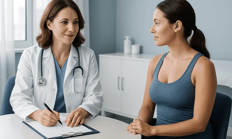 Doctor consulting with a patient in a medical office setting.
