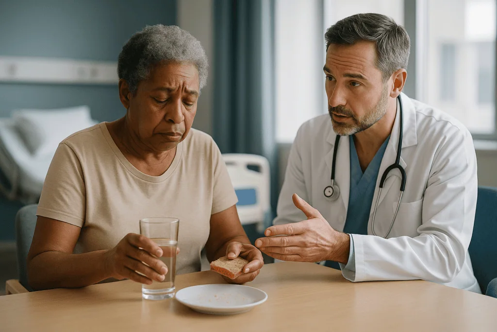 Doctor consulting patient about nutrition or medication: What can go wrong if the TAVI valve size is off?