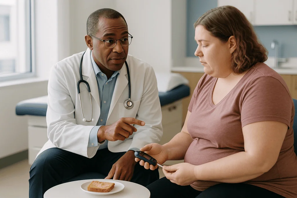 Doctor consulting patient with glucose meter in clinic: What cannot be diagnosed over video, and why