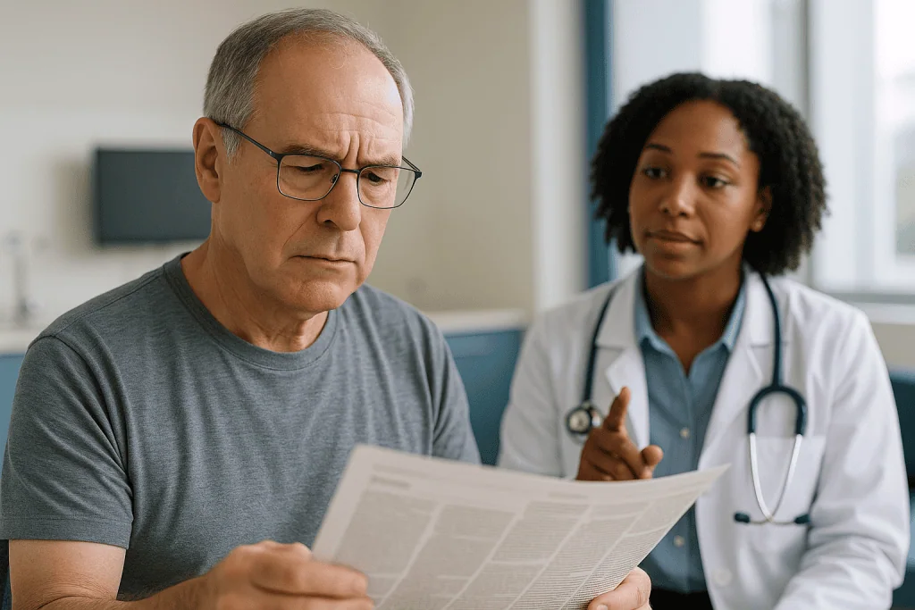 Doctor consulting patient about medical results or treatment options: What causes farsightedness? The two main causes explai