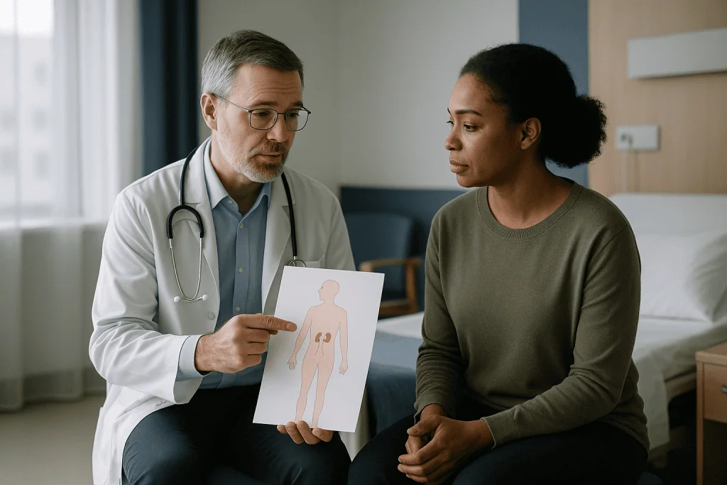 Doctor consulting patient about kidney/adrenal health: What causes low cortisol? Primary, secondary, and tertiary adrenal in