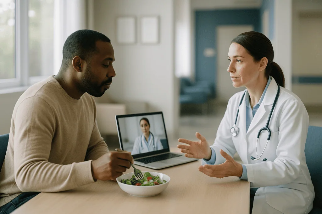Doctor consulting patient over video call with salad: What changed recently