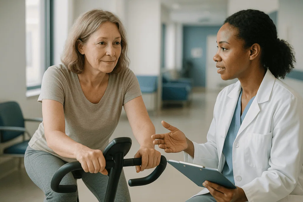 Doctor consulting patient on stationary exercise bike — What changed recently, and why testosterone for women is trending