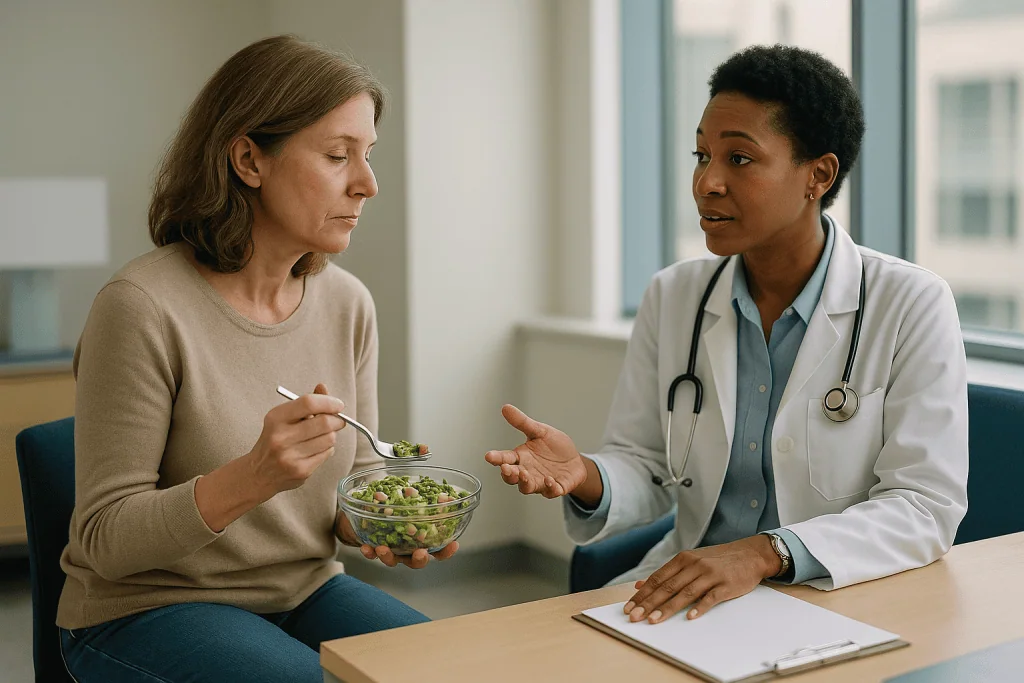 Doctor consulting patient about healthy diet and nutrition: What changed recently in microbiome research