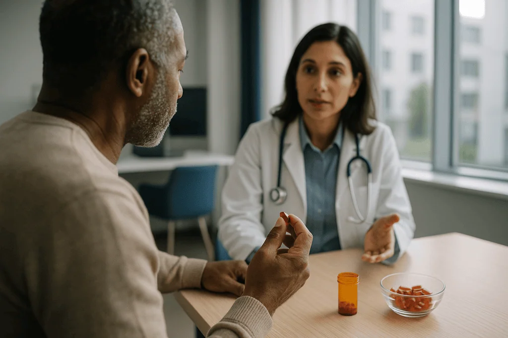 Doctor consulting with male patient about medications: What changed recently: the timeline behind the trend