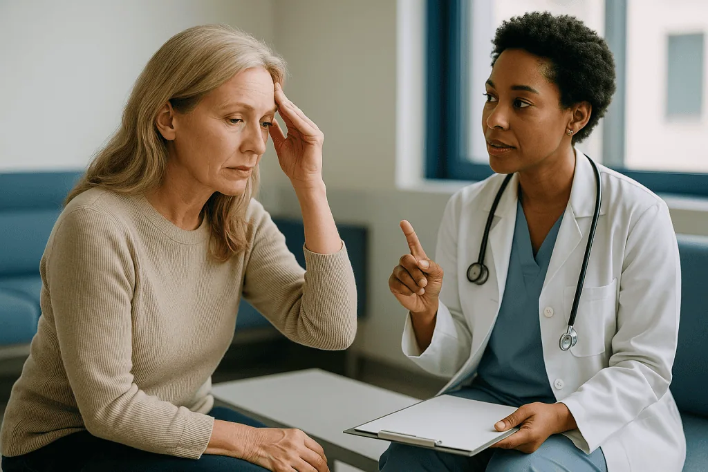 Doctor consulting with middle-aged patient in clinic: What changed recently to put botox resistance in the headlines