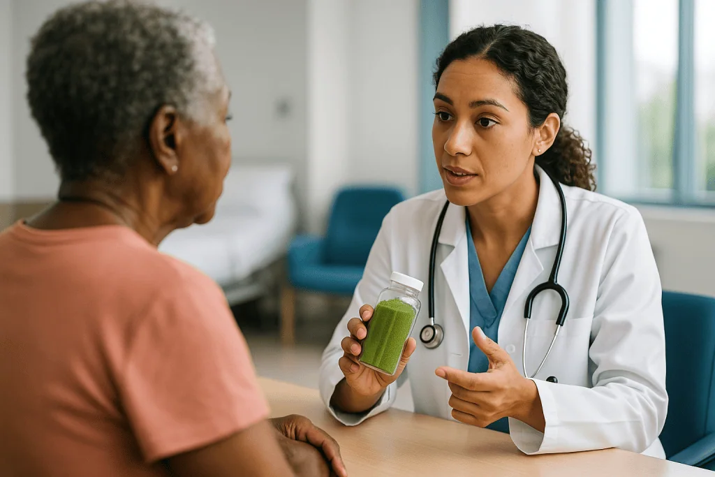 Doctor consulting patient about green smoothie supplement: What changed recently with moringa