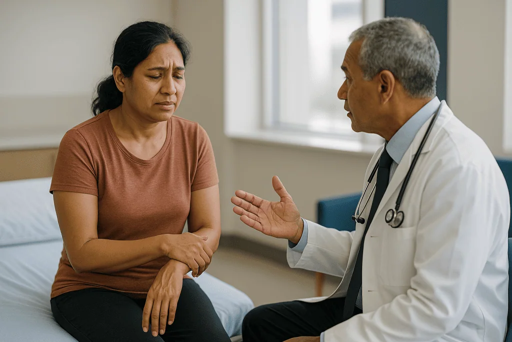 Doctor consulting with female patient in clinical setting: What chikungunya actually is, and why the name tells you the main