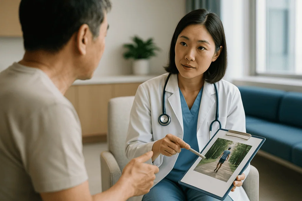 Doctor consulting with patient using tablet showing outdoor image — What did the original research actually find?