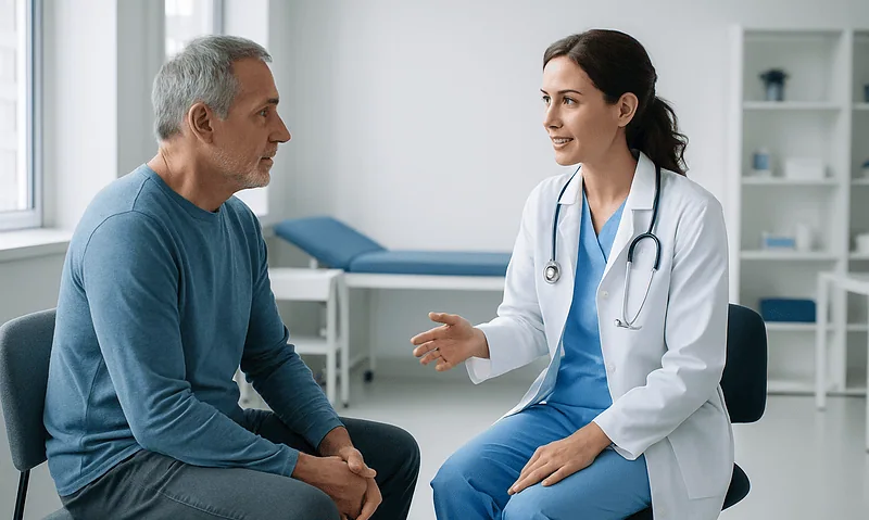 Doctor consulting with a patient in a medical office.