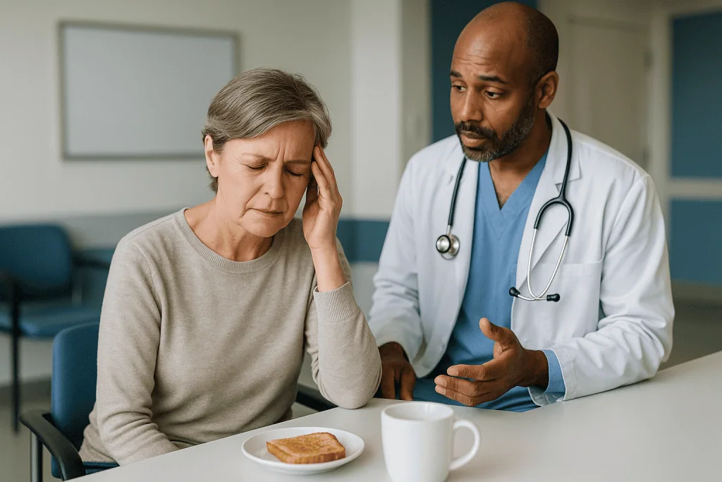 Doctor consulting with middle-aged patient in clinical setting: What does a BPPV attack actually feel like?