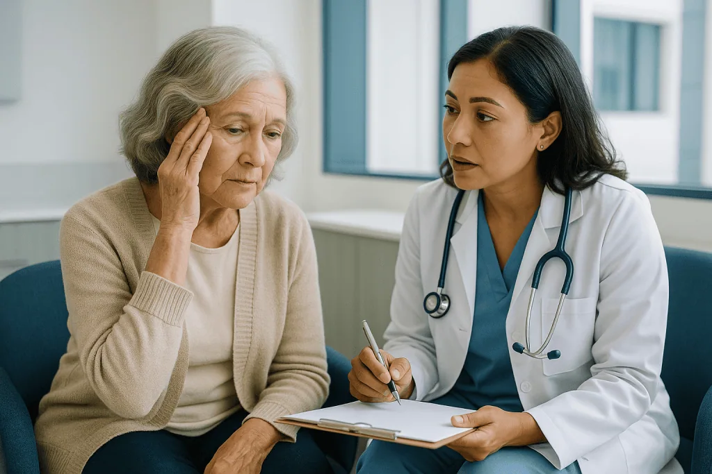 Doctor consulting elderly patient about cognitive concerns: What does a neurologist do for memory loss at the first visit?