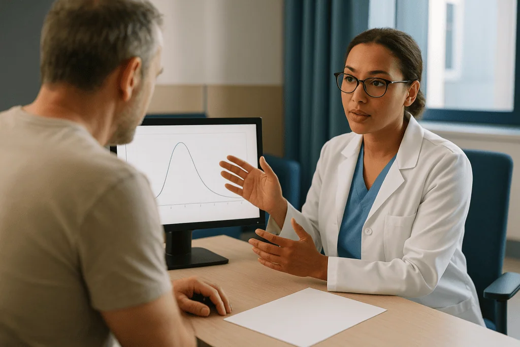 Doctor consulting patient about medical chart or data: What does a uroflowmetry result actually show?