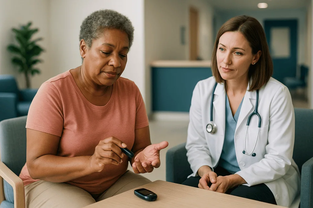 Doctor consulting with patient about health monitoring: What does A1c measure, and why do the numbers lag?