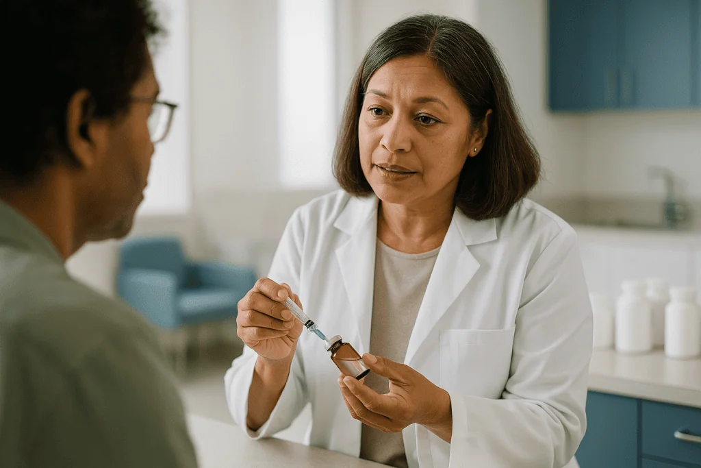 Healthcare provider preparing injection for patient consultation: What does "compounded" actually mean in pharmacy?