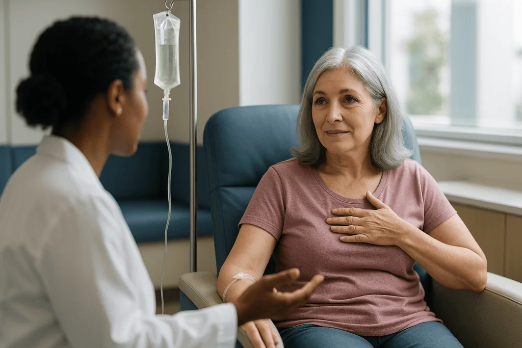 Patient consulting with healthcare provider during IV treatment: What does glutathione do to your body?