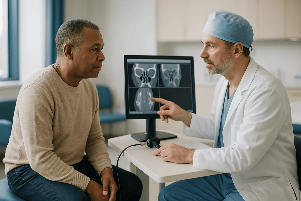 Doctor discussing medical imaging with patient in clinic: What does image guidance change, and what does it leave the same?