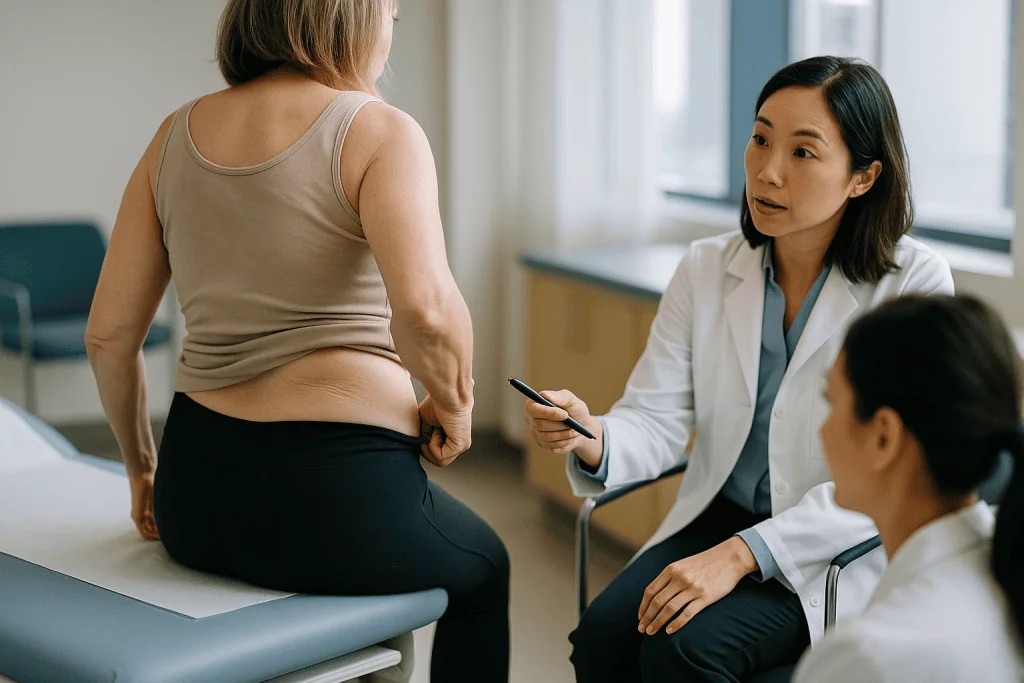 Medical consultation about abdominal/body concerns with patient, What does “Ozempic bum” look like, and can you really tell
