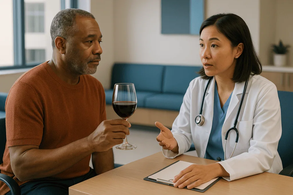 Doctor consulting patient holding glass of red wine: What does resveratrol do for the body?