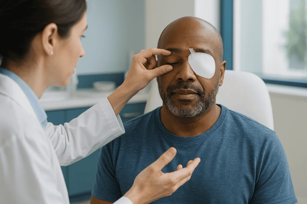 Healthcare provider examining patient's eye with gauze patch: What does the chalazion removal procedure actually involve?