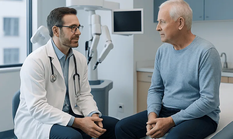 Doctor consulting with patient in a medical office setting.